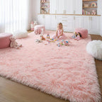 Amdrebio Pink Area Rug 6x9 for Girls Bedroom, Large Shag Fluffy Rugs for Living Room Decor, Cute Fuzzy Furry Carpet for Kids, Baby, Teen, Classroom, Nursery, Soft Plush Floor Rug for Playroom, Office