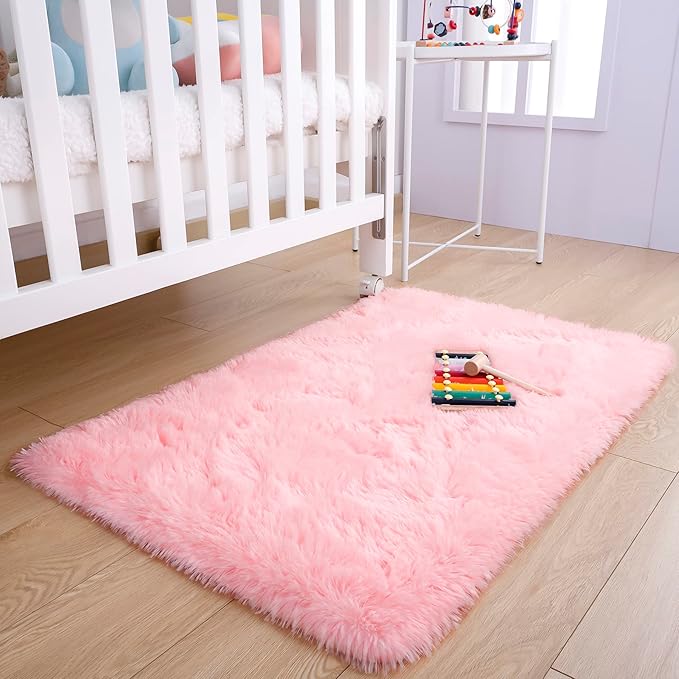 Noahas Fluffy Pink Rugs for Bedroom Girls,Door Mat Indoor Entrance,2x3 Shaggy Small Non-Slip Entryway Entry Area Rugs,Soft Plush Bedside Throw Kids Carpet Home Decor