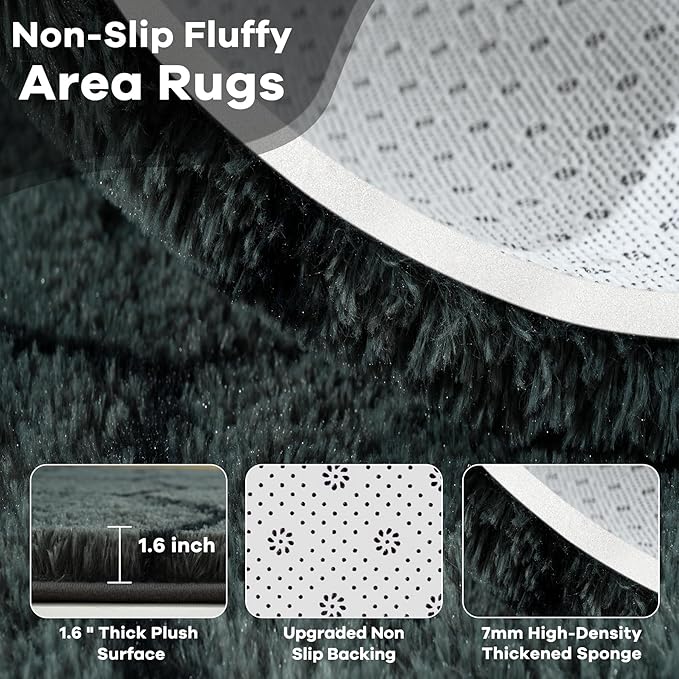 Fluffy 6x9 Area Rugs for Bedroom Living Room,Thick Shag Throw Floor Carpet,Soft Shaggy Bedside Non-Slip Rug Dusk Gery