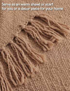 YnM Basketweave Chunky Knit Throw, Solid Neutral Vibe Textured Blanket with Tassel for Home Decor, 50 x 60 in, Beige