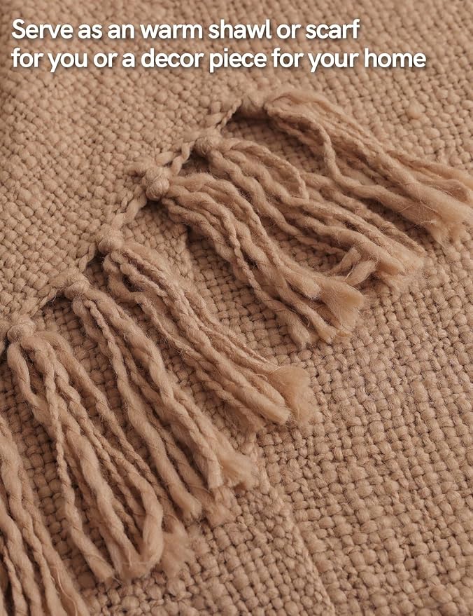 YnM Basketweave Chunky Knit Throw, Solid Neutral Vibe Textured Blanket with Tassel for Home Decor, 50 x 60 in, Beige