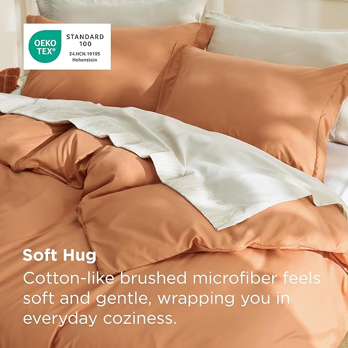 Bedsure Duvet Cover King Size - Soft Double Brushed Bedding Set for Kids & Adults, Zipper Closure, 3 Pieces, Includes 1 Duvet Cover (104"x90") & 2 Pillow Shams, NO Comforter, Burnt Orange