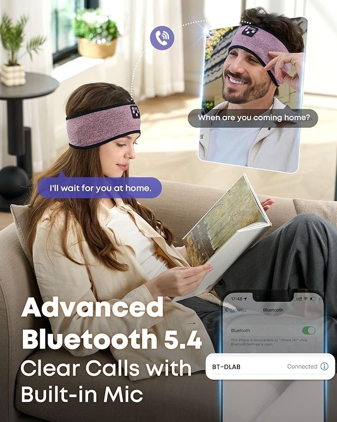 Sleep Headphones Headband Wireless Bluetooth 5.4 - Soft, Breathable, Ultra-Thin Speakers for Side Sleepers, Workout, Airplane Travel, Relaxation