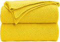 Longhui bedding Lemon Bright Yellow Cotton Cable Knit Throw Blanket for Couch Sofa Chair Home Decorative, Woven Throw Blankets 50 x 60 Inch 2.1 Pounds with a Washing Bag