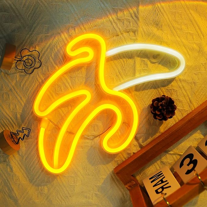 ENUOLI LED Banana Neon Signs Decorative Neon Light USB or Battery Operated for Home Banana Night Light Art Banana Neon Wall Decor Lights for Home Wedding Birthday Party Kids Room Living Room Holiday