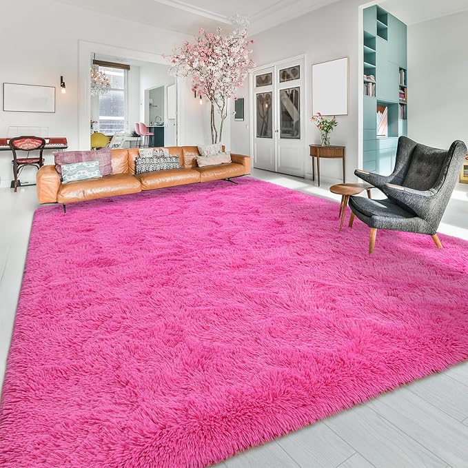 Softlife Hot Pink Area Rug for Living Room, Fluffy Shag Plush 6x9 Rugs for Bedroom Girls, Shaggy Soft Fuzzy Kids Large Carpet for Dorm Bedside Ultra Cozy Non-Slip Indoor Decor