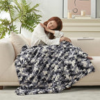 Amélie Home Chunky Knit Throw Blanket for Couch, Soft Chenille Handmade Crochet Throw Rope Knot Blanket for Couch, 50"x60", Space-Dyed Black