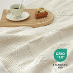 Amélie Home Knit Throw Blanket, Soft Chenille Cozy Breathable Checkered Chunky Decorative Blanket for Couch, Bed & Sofa, French-Inspired Lightweight Warm Gift for Women, Ivory, 60"x80"