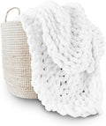 Adyrescia Chunky Knit Blanket Throw | 100% Hand Knit with Jumbo Chenille Yarn (50"x60", Bright White)