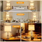 GRUENLICH Crystal Table Lamp Set of 2, 3-Way Dimmable Nightstand Lamp with Touch Control, USB C+A Charging Ports for Living Room Bedroom End Tables Office and Entryway （Gold）