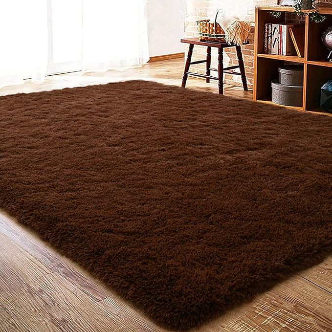 ISEAU Fluffy Rug Carpets Soft Shaggy Area Rugs Indoor Floor Mats for Kids Room Fuzzy Carpet Comfy Cute Nursery Mat Bedside Carpet for Boys Girls Bedroom Living Room Home Decor, 3ft x 5ft,Brown