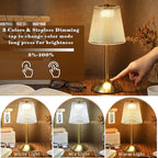 Liliful 2 Pcs Cordless Table Lamp Rechargeable Touch LED Small Gold Portable Battery Operated USB-c Desk Lamp 3 Color Dimmable for Bedroom Living Room Dining (Gold,Retro Style)