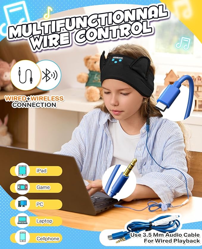 Kids Headphones Headband Toddler, Baby for ipad, Bluetooth Toddler Headphones with Wired Playback 3.5 MM Jack,Airplane Travel Essentials for Boys & Girls