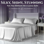 SLEEP SANCTUARY Satin Sheets Full Size – 4 Piece Luxury Silky Bed Set, Softer Than Silk, 15" Deep Pocket, Cooling & Wrinkle-Free, Moisture-Wicking & Breathable for Hair & Skin (White)