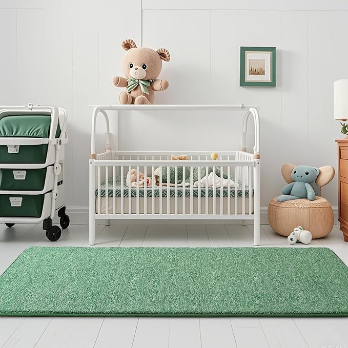 Keeko Soft Hallway Runner Rug, 2x6 Green Entryway Runner Rugs for Bedroom Bedside Non Slip Washable Modern Memory Foam Rugs Low Pile Laundry Room Rug Carpet for Nursery Dorm Classroom Kids Room Decor