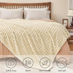 BEDELITE Beige Throw Blanket for Couch and Bed- Super Soft and Warm 3D Checkered Fluffy Fuzzy Fleece Blanket, Luxurious Plush Cozy Blanket for Room Decor Spring, 50x60 inches