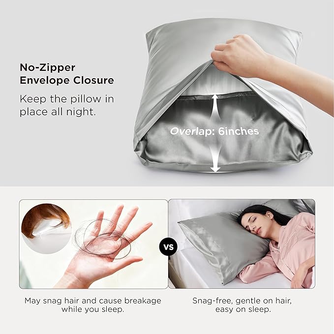 Bedsure King Size Satin Pillowcase Set of 2 - Silver Grey Pillow Covers for Hair and Skin with Envelope Closure, Similar to Silk Pillow Cases, Gifts for Women Men, 20x36 Inches, 2pcs