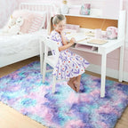 Amdrebio Purple Rainbow Rugs for Bedroom Girls Room Decor, Soft Fluffy Cute Area Rug 4x6 for Kids Room Playroom Nursery Dorm, Mermaid Stitch Frozen Fuzzy Carpet, Plush Kawaii Furry Baby Toddler Rug