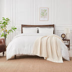 Douceur Cream Throw Blanket for Couch, Soft Chunky Cable Knit Throw Blanket, Classic Fisherman's Rib Stitch Pattern Throw for Living Room,50"X60"