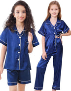 DIPUG 3 Piece Girls Silk Pajamas Set Soft Satin PJs Sleepwear for Comfortable Nights