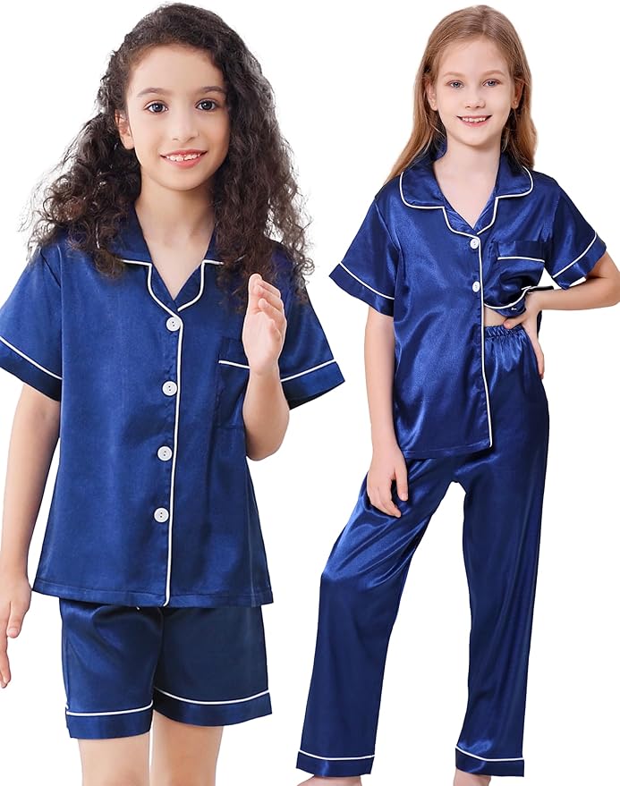 DIPUG 3 Piece Girls Silk Pajamas Set Soft Satin PJs Sleepwear for Comfortable Nights