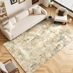 CRYPTOLITE Area Rugs 9x12 Rug for Living Room Abstract Washable Rug with Non-Slip Backing Low Pile Area Rugs for Bedroom, Dining Room, Khaki