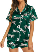 Ekouaer Silk Pajamas for Women Short Sleeve Sleepwear Soft Button Down Loungewear 2 Piece Satin Pjs Shorts Set