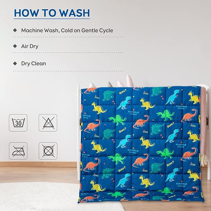 Kivik Weighted Blanket 5lbs, Blue Dinosaur Heavy Throw Blanket, Small Weighted Cooling Blankets 5 Pounds, 36x48 Inches Blue