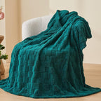 NEWCOSPLAY Super Soft Twin Blanket Dark Teal Premium Silky Flannel Fleece 3D Checkered Lightweight Bed Blanket All Season Use (Dark Teal Checkered, Twin(60"x80"))