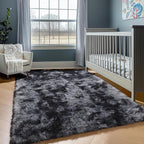 ONASAR Area Rugs for Bedroom Living Room, Fluffy Tie-Dyed Dark Grey 4x6 Indoor Bedside Floor Throw Rug, Soft Plush Shaggy Carpet for Nursery Kids Girls Boys Teen Dorm Home Office Decor