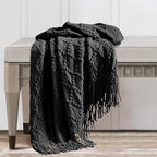 BOURINA Black Throw Blanket 50 x70 Inches Jacquard Argyle Throw Textured Solid Soft Throws and Blankets for Sofa or Bed Knitted Decorative Blanket