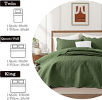 IR Imperial Rooms Queen Quilt Bedding Set Size (90" x 96") + 2 Pillow Shams (20" x 26"+ 2") - 3 Pcs All Season Lightweight Reversible Microfiber Coverlet Embossed Quilt Bedspread (Olive Green)