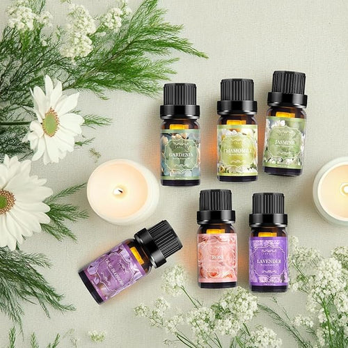 Auelife Floral Essential Oils Set - Mother's Day & Birthsday Gift, 6x10ml Rose, Jasmine, Lavender, Gardenia Pure Fragrance Oils for Diffuser, Candle Making, DIY Bath Bomb, Romantic Home Aromatherapy