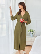 Ekouaer Women's Robe Long Waffle Knit Bathrobe Lightweight Soft Kimono Robes Loungewear S-XXL