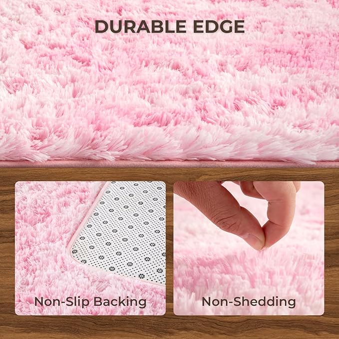 Litanika 4x6 Fluffy Shag Faux Fur Area Rug for Living Room Bedroom, Tie-Dyed Pink High Pile Soft Plush Shaggy Furry Bedside Playroom Dorm Carpet, Non-Slip, Non-Shedding Modern Indoor Floor Rug