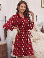 Ekouaer Women‘s Robes Lightweight 3/4 Sleeve Short Knit Bathrobe Soft Knee Length Sleepwear Robes with Pockets S-XXL