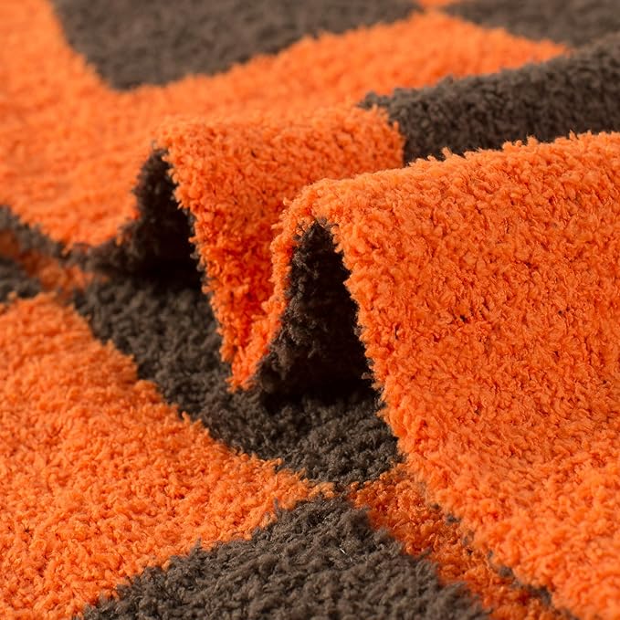 Carriediosa Checkered Throw Blanket 50" X 60", 400GSM Ultra Soft Microfiber Fuzzy Fluffy Reversible Cute Preppy Knitted Blankets Cozy Plush Fall Throws for Couch, Bed, Sofa, Burnt Orange