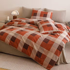 Cottonight Checkered Red Comforter Set Twin Gingham Grid Bedding Set Red and Khaki Grid Comforter Fluffy Soft Bedding Set Kids Teens Twin Comforter with 2 Pillowcases