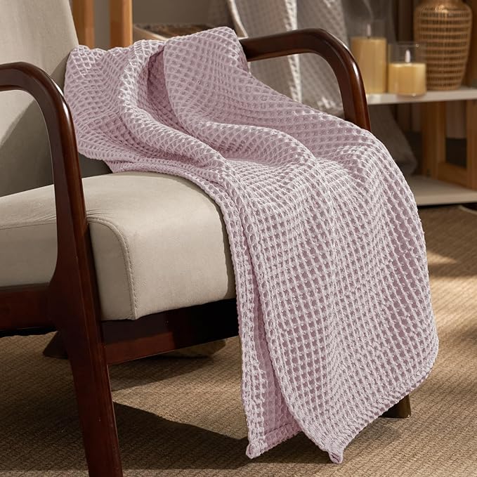 PHF Ultra Soft Waffle Weave Throw Blanket 50"x 60"- Washed Lightweight Breathable Cozy Woven Blanket for Bed - Aesthetic Decor for Couch Bedding Sofa Home Car - Lavender