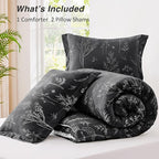 Love's cabin King Size Comforter Set Black - King Comforter Set, 3 Pieces Cute Floral Bedding Sets for All Seasons,1 Soft Reversible Botanical Flowers Comforter and 2 Pillow Shams