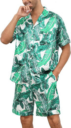SWOMOG Satin Matching Pajamas Sets Couple Silk Button Down Nightwear Women & Men Short Sleeve Sleepwear 2 Pieces Loungewear
