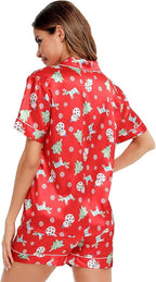 SWOMOG Womens Silk Satin Pajamas Set Short Sleeve Sleepwear Button Down Top and Shorts Loungewear 2 Piece Pjs Set XS-3XL