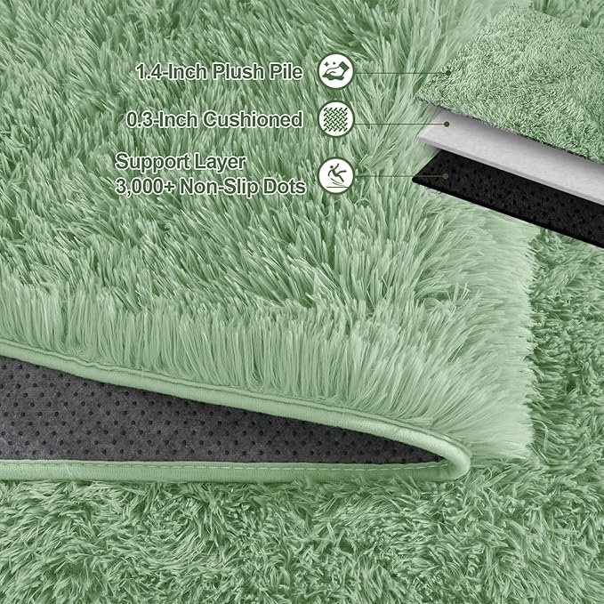 Green Fluffy Rugs for Living Room 5x7 ft - Ultra Soft Faux Fur Area Rug - Plush Non-Slip Shaggy Carpet for Bedroom, Kids Boys Girls Dorm Nursery Room