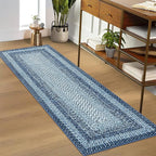 RUGSREAL Runner Rug for Hallway Kitchen Runner Mat 2x10, Machine Washable Long Runner Throw Carpet, Non Slip Entryway Rug Stain Resistant Braided Printed Carpet for Bedroom Living Room, Blue