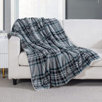 Elegant Comfort Throw Blanket, Reversible Sherpa Flannel, Ultra-Soft, Fuzzy, Cozy and Plush- All Season Lightweight Decorative Throw, 50 x 60 inches, Plaid Design Sherpa Throw, Silver Gray