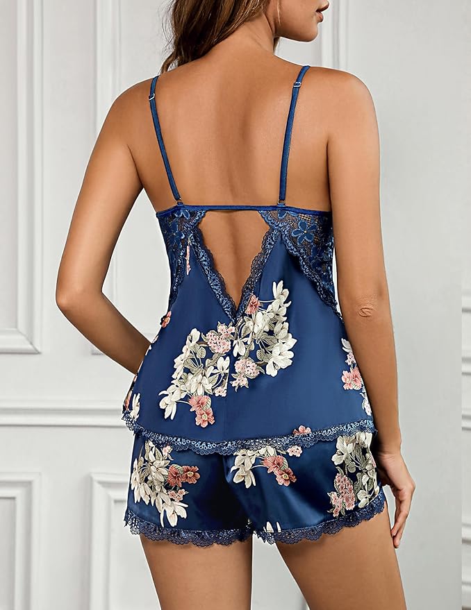 Avidlove Women Sleepwear Satin Pajamas Set Lace Camisole Shorts Nightwear