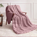 Negwoo Chunky Knit Throw Blanket, 30''*40'' Knitted Throw Chenille Yarn for Bed Couch, Handmade Muted Pink Crochet Big Thick Blanket, Machine Washable Cute Comfy Blanket for Home Decor