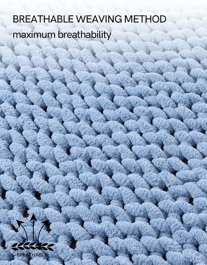 YnM Chunky Throw Blanket, Medium-Weight, Hand Knitted with Chenille Yarn, Skin Friendly, Ventilated and Breathable, Machine Washable, Home Décor Piece for Couch Sofa and Bed (Chambray Blue 40x50 Inch)
