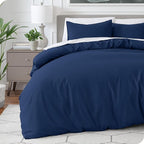 Bare Home Bedding Duvet Cover Oversized King Size - Premium 1800 Super Soft Collection - Lightweight, Duvet Cover - Soft Textured Bedding (Oversized King, Dark Blue)