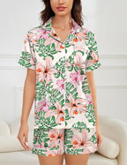 SWOMOG Womens Silk Satin Pajamas Set Short Sleeve Sleepwear Button Down Top and Shorts Loungewear 2 Piece Pjs Set XS-3XL